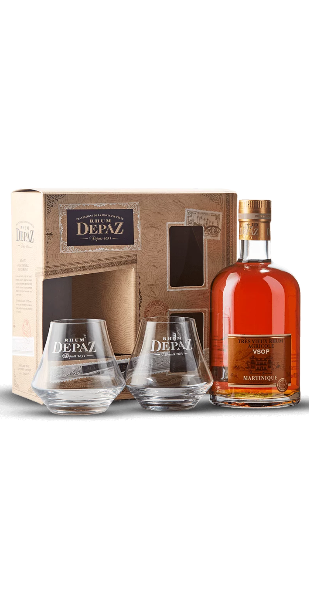 Depaz - Rhum vieux - Plantation - Coffret 2 verres - 70cl - 45°